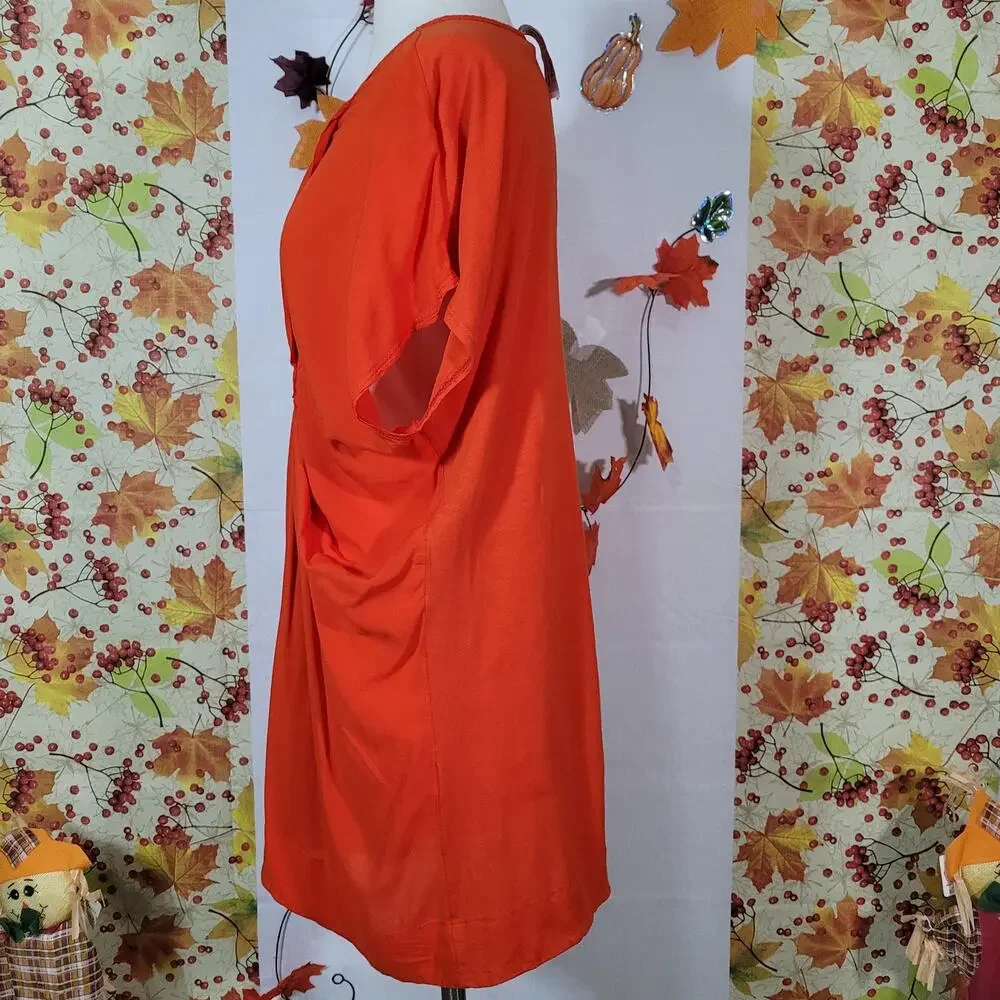 Zara Women's Orange Pleated Short Sleeve Round Neck Basic T-Shirt Size M - Picture 5 of 8